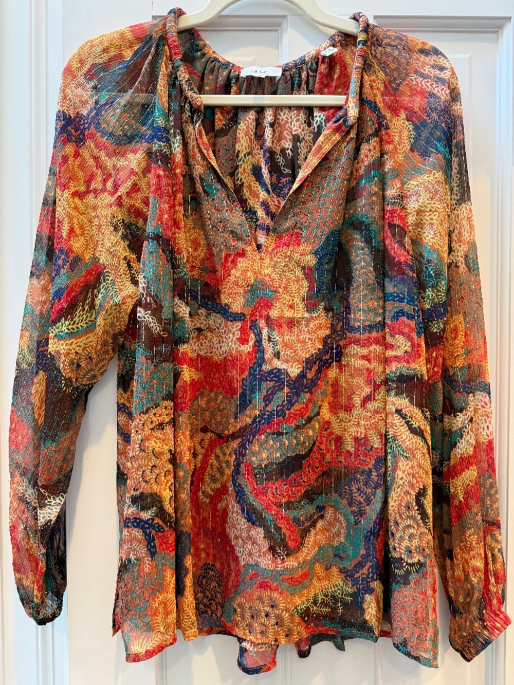 A.L.C. Oversized Silk Blend Metallic Printed Top